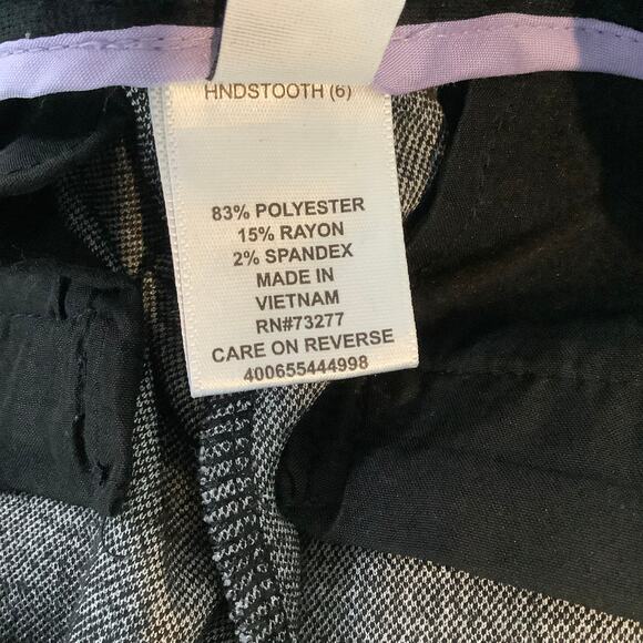 Elle Black White Houndstooth Mid-Rise Curvy Skinny Leg Pants Trousers - Picture 5 of 6